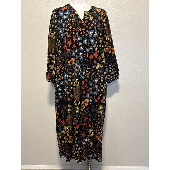 Gudrun Sjoden Dress Katla Black Floral Velour Maxi Midi Dress Size XXL - Picture 5 of 14